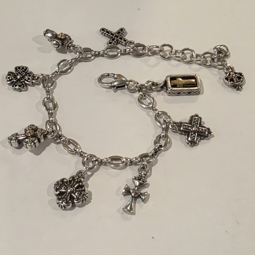 Brighton Silver Pl Cross Charm Bracelet Religious Jewelry Gift Fashion Accessory